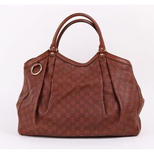 Gg Shima Leather Brown Large Sukey Bag